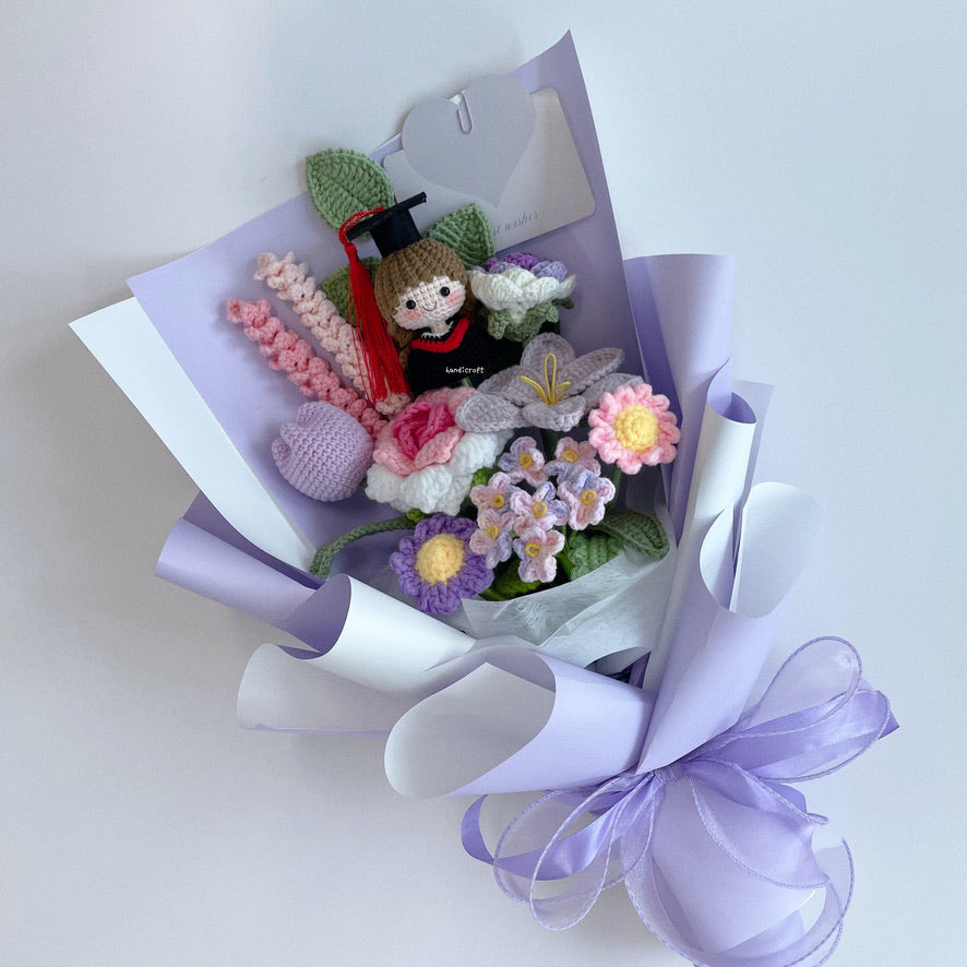 handicroft singapore crochet flower bouquet mixed petal triumph pink and purple pastel ombre theme