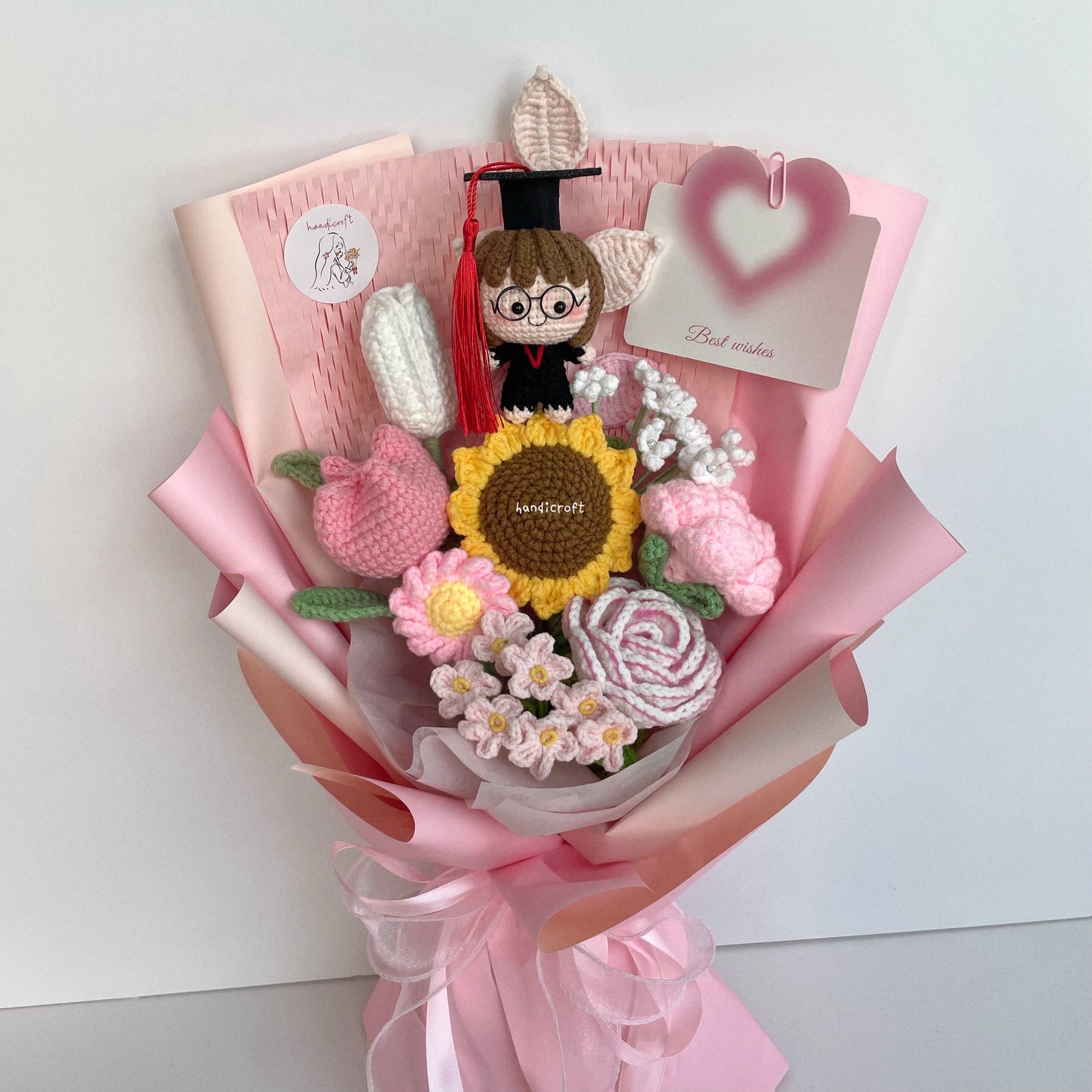 handicroft singapore crochet graduation flower bouquet memories in bloom girl boy graduate doll pink