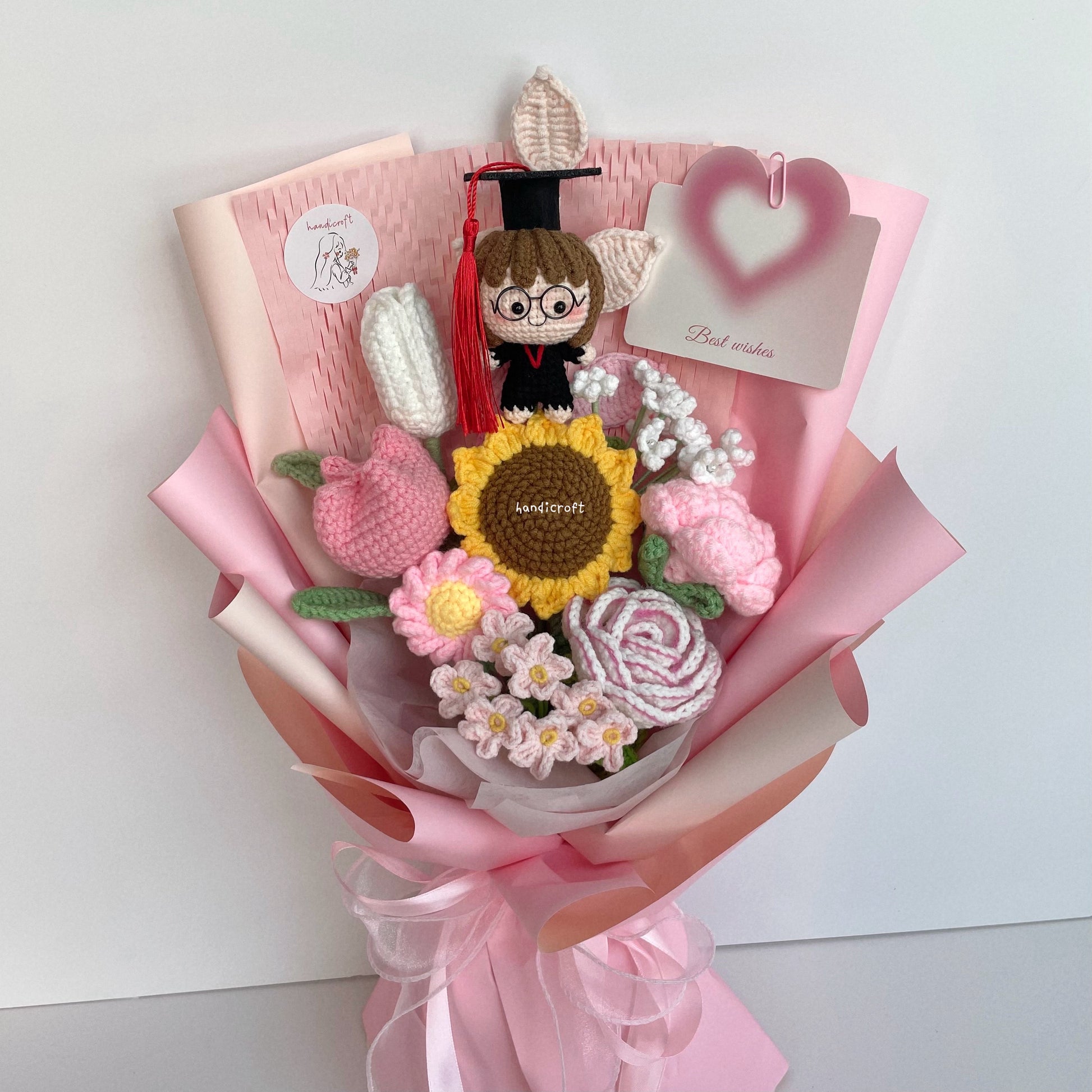 handicroft singapore crochet graduation flower bouquet memories in bloom girl boy graduate doll pink