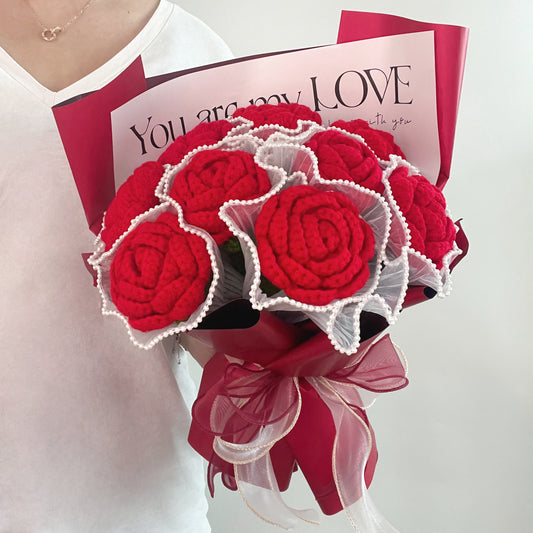 handicroft singapore handmade crochet 9 red roses flower bouquet cherry love