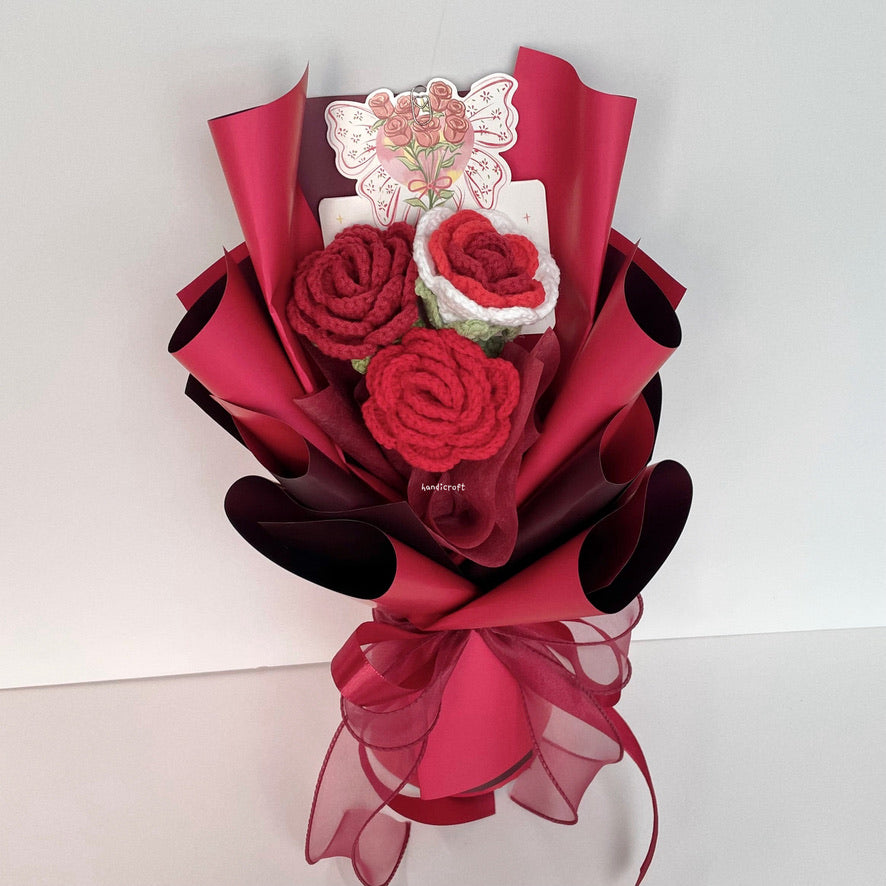 handicroft singapore handmade crochet affordable flower bouquet trinity rose