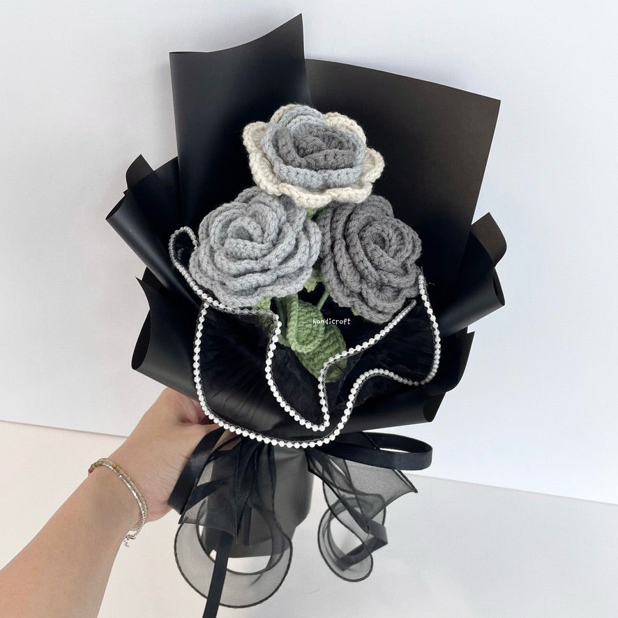 handicroft singapore handmade crochet affordable grey flower bouquet moonlight