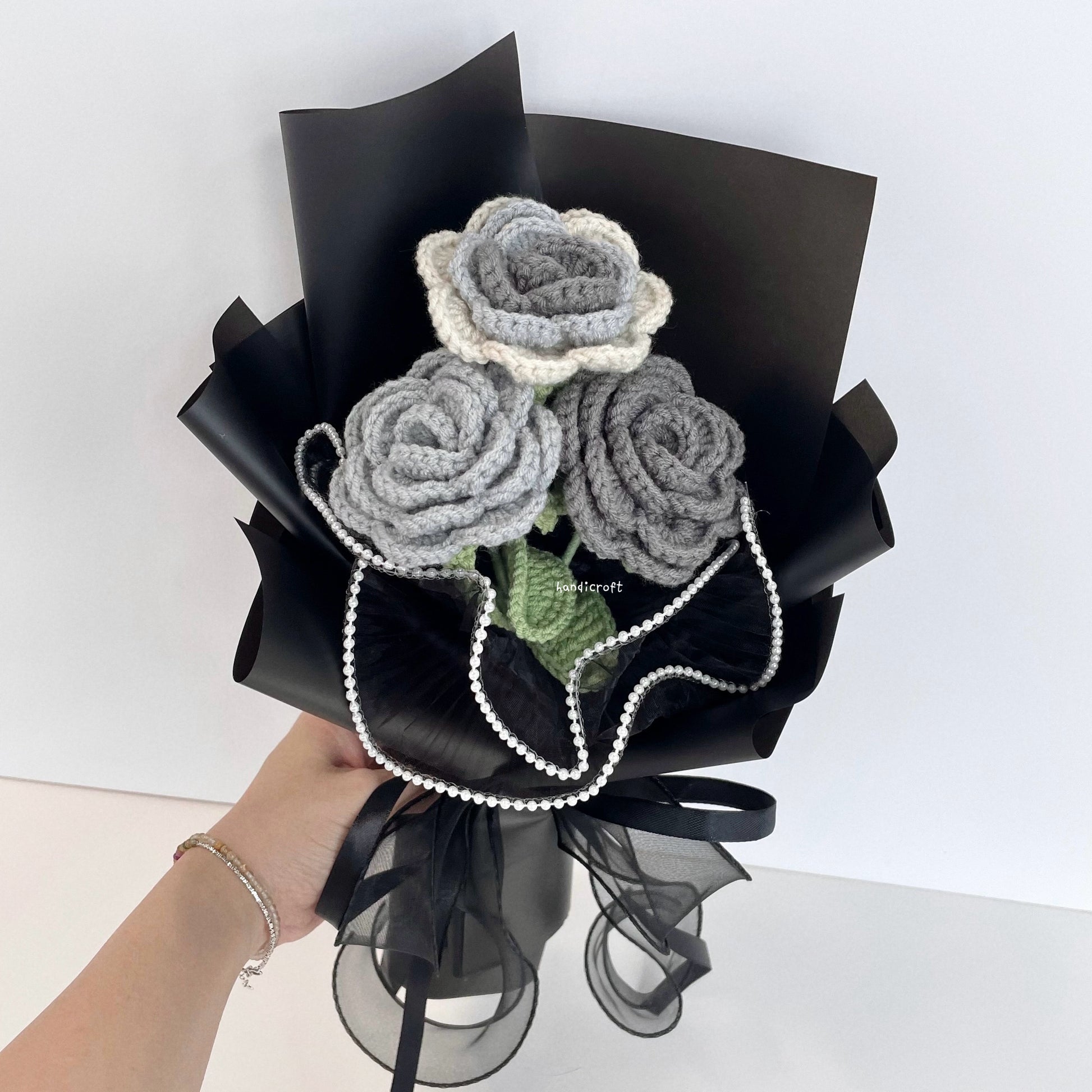 handicroft singapore handmade crochet affordable grey flower bouquet moonlight