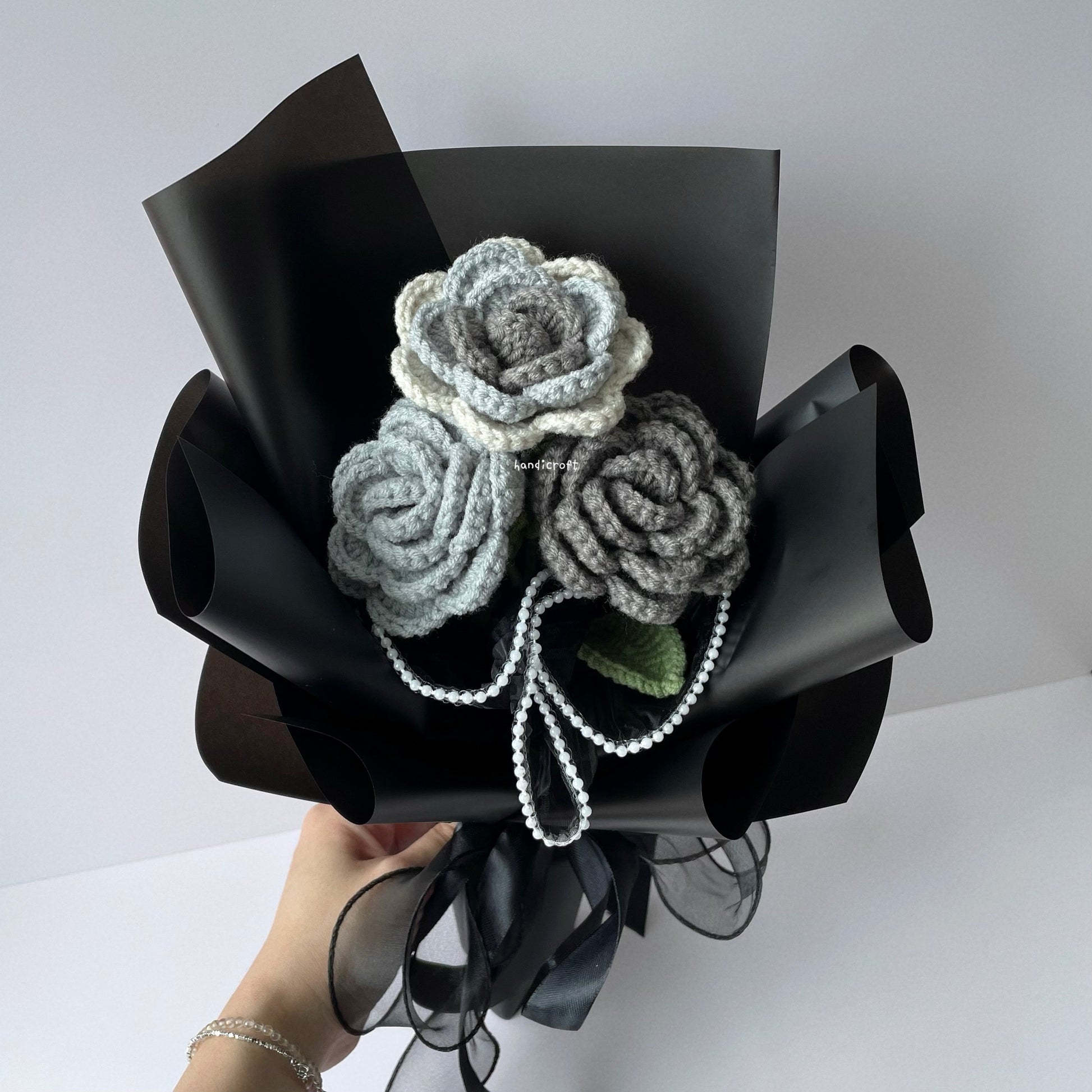 handicroft singapore handmade crochet affordable grey flower bouquet moonlight