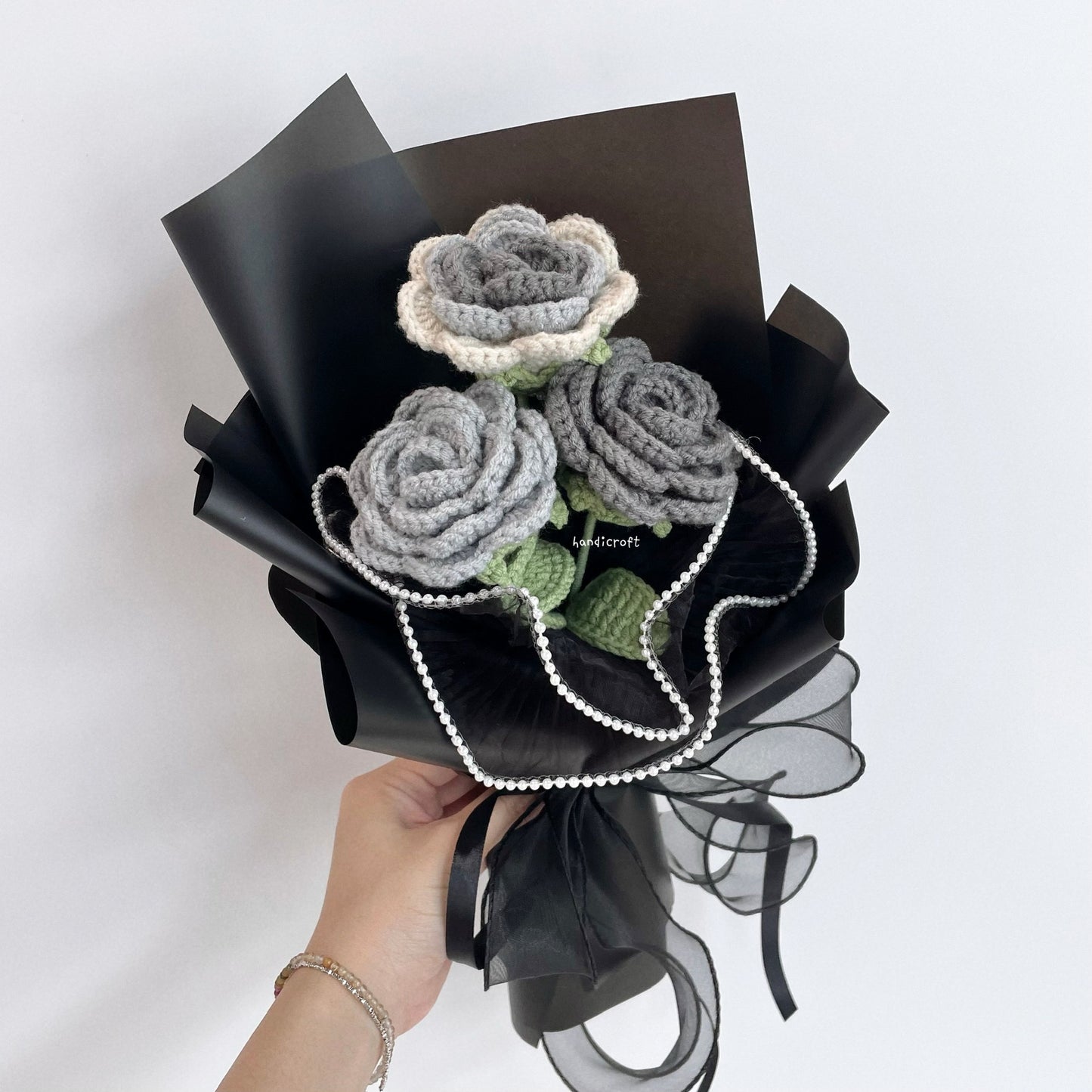 handicroft singapore handmade crochet affordable grey flower bouquet moonlight