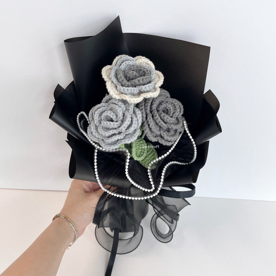 handicroft singapore handmade crochet affordable grey flower bouquet moonlight