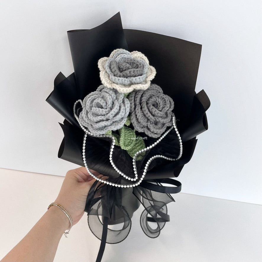 handicroft singapore handmade crochet affordable grey flower bouquet moonlight