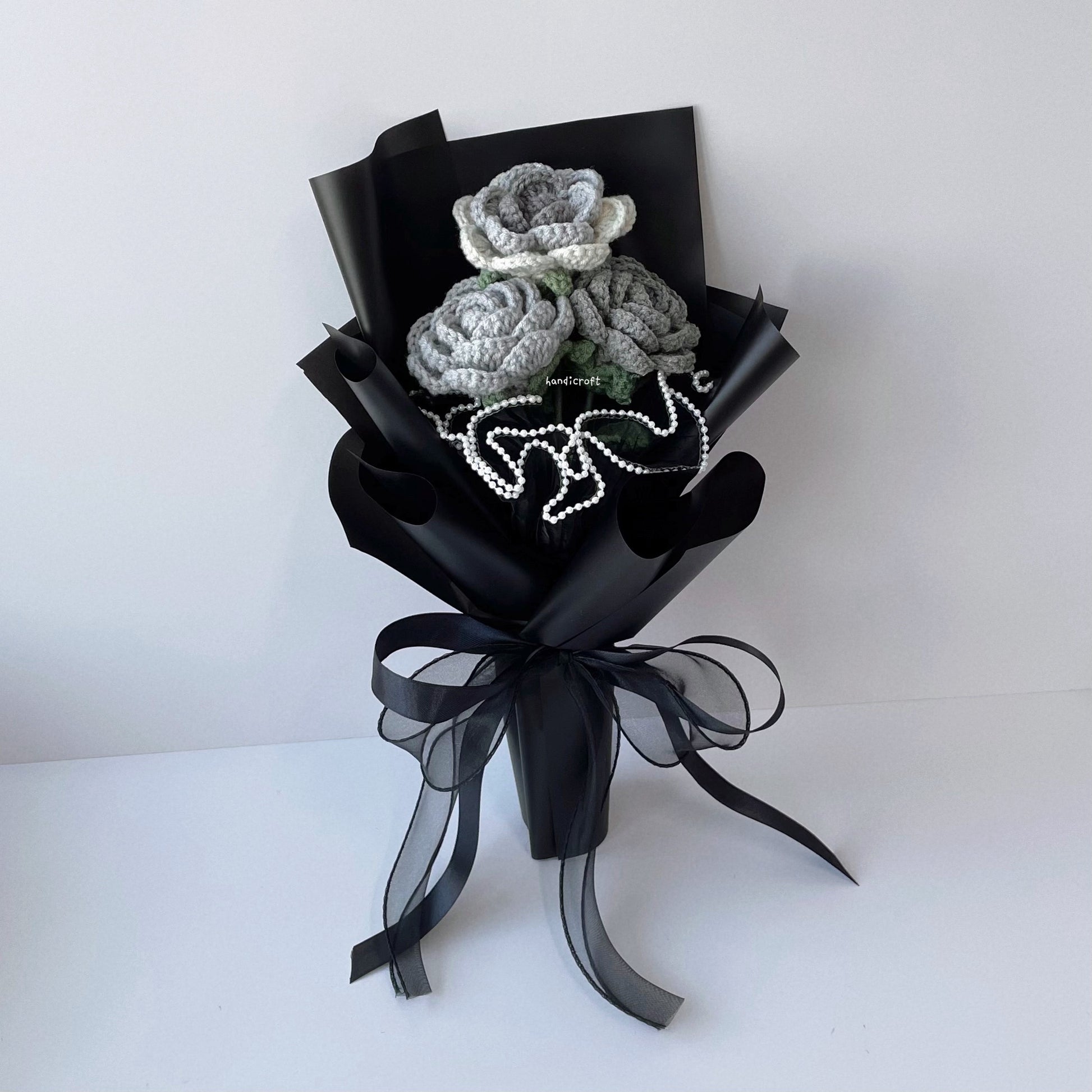 handicroft singapore handmade crochet affordable grey roses flower bouquet moonlight