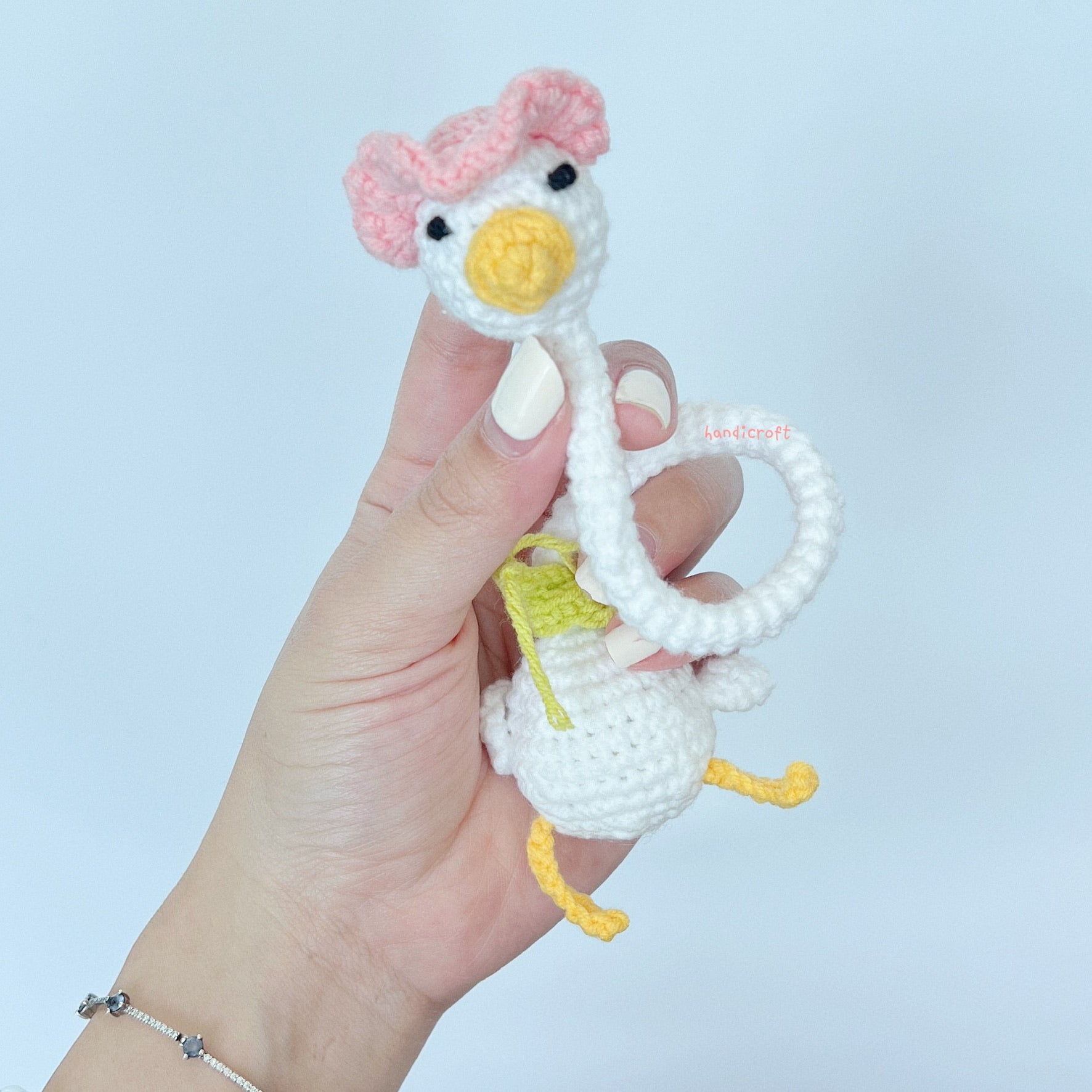 handicroft singapore handmade crochet amigurumi long neck silly goose bag accessory in pink