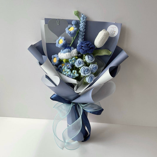handicroft singapore handmade crochet blue flower bouquet gentle breeze
