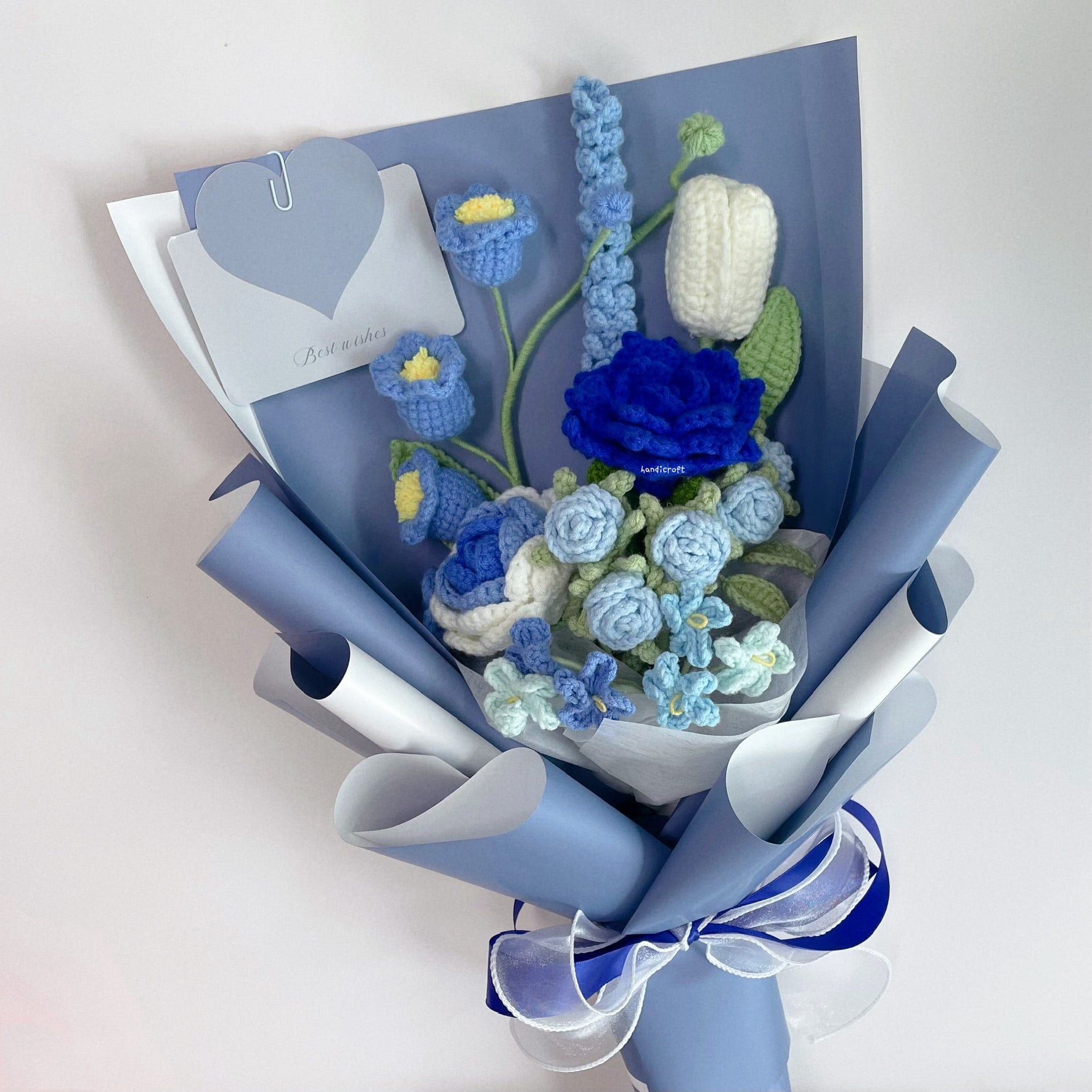 handicroft singapore handmade crochet blue flower bouquet gentle breeze