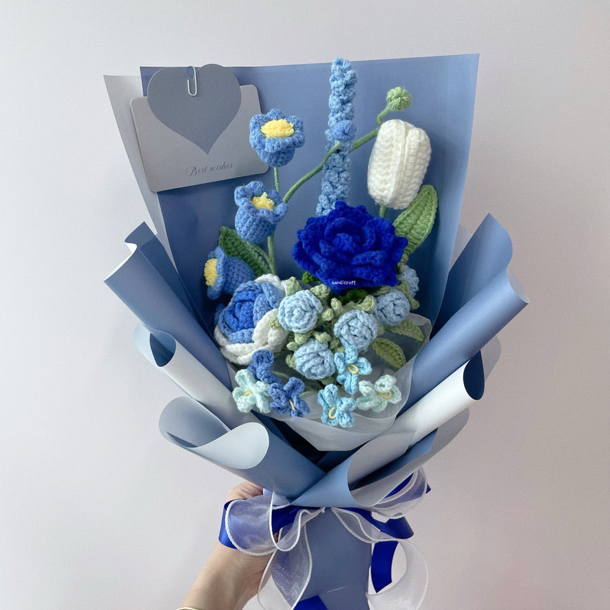 handicroft singapore handmade crochet blue flower bouquet gentle breeze