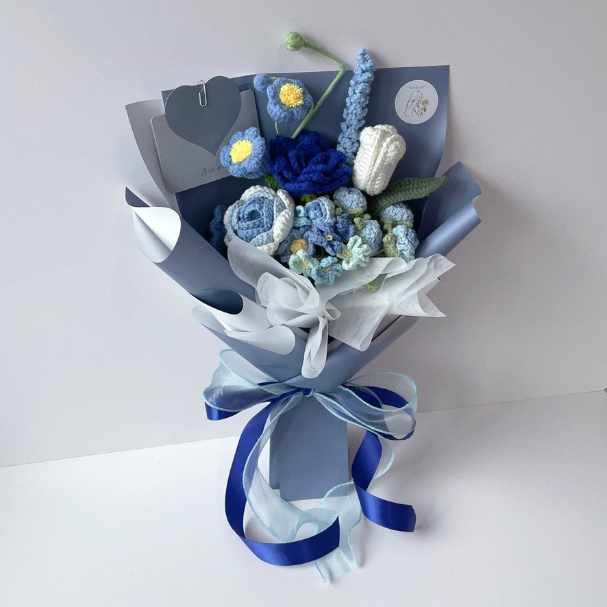 handicroft singapore handmade crochet blue flower bouquet gentle breeze