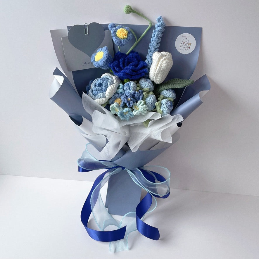 handicroft singapore handmade crochet blue flower bouquet gentle breeze
