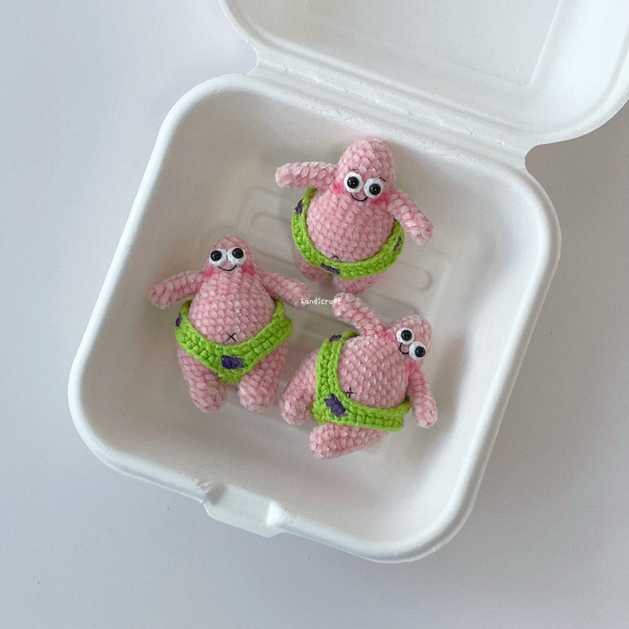 handicroft singapore handmade crochet chubby patrick star amigurumi keychain