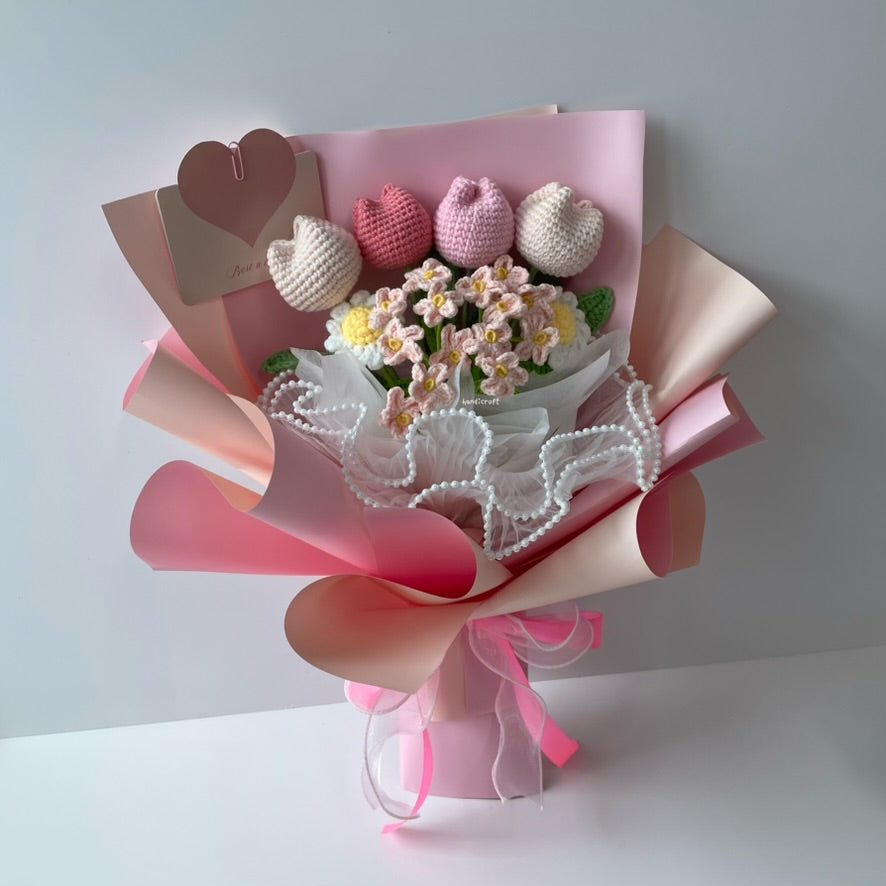 handicroft singapore handmade crochet chubby tulip flower bouquet chubby & sweet 7 colours