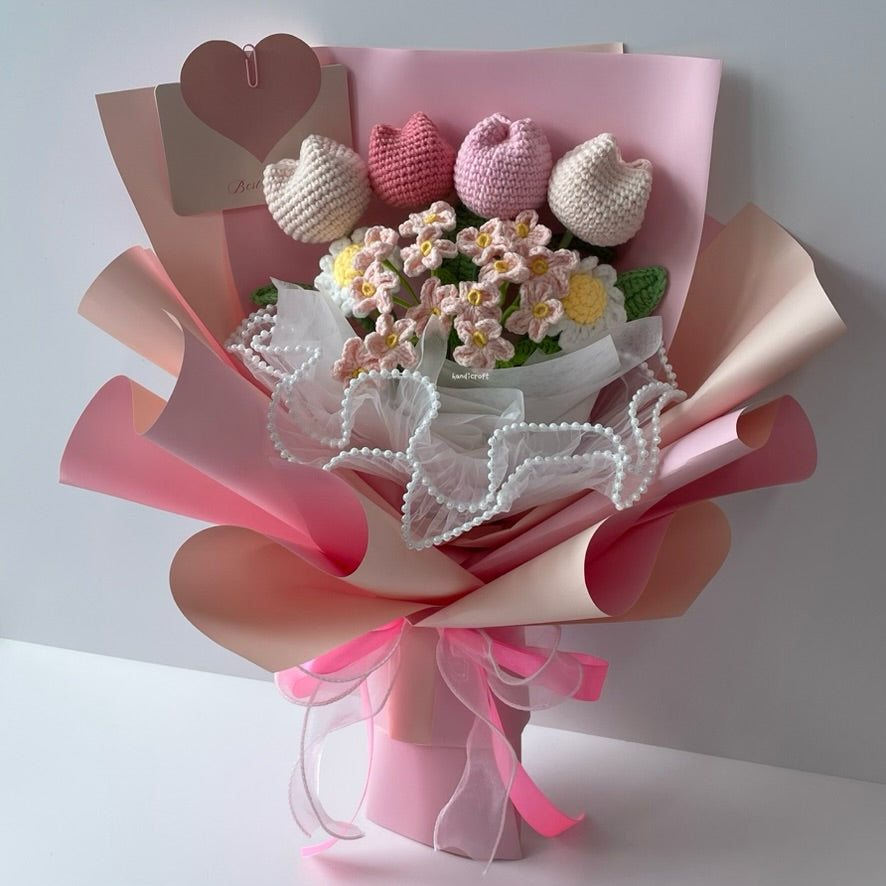 handicroft singapore handmade crochet chubby tulip flower bouquet chubby & sweet 7 colours