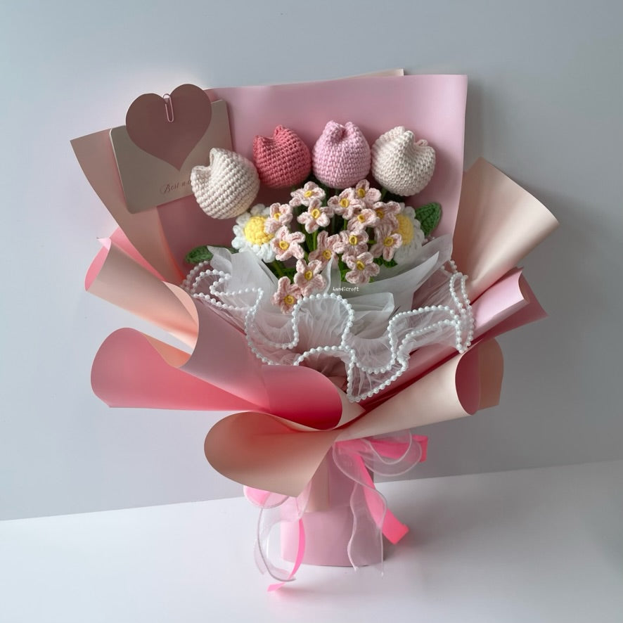handicroft singapore handmade crochet chubby tulip flower bouquet chubby & sweet 7 colours