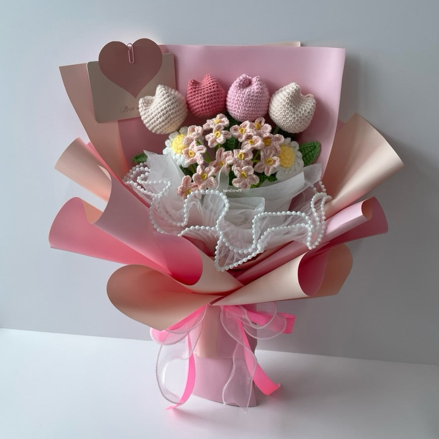 handicroft singapore handmade crochet chubby tulip flower bouquet chubby & sweet 7 colours