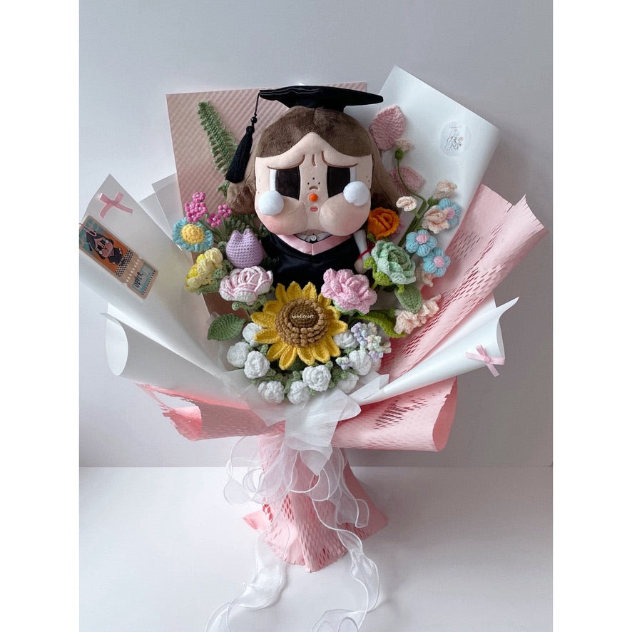 handicroft singapore handmade crochet crybaby graduation flower bouquet crybaby's happy tears pastel theme