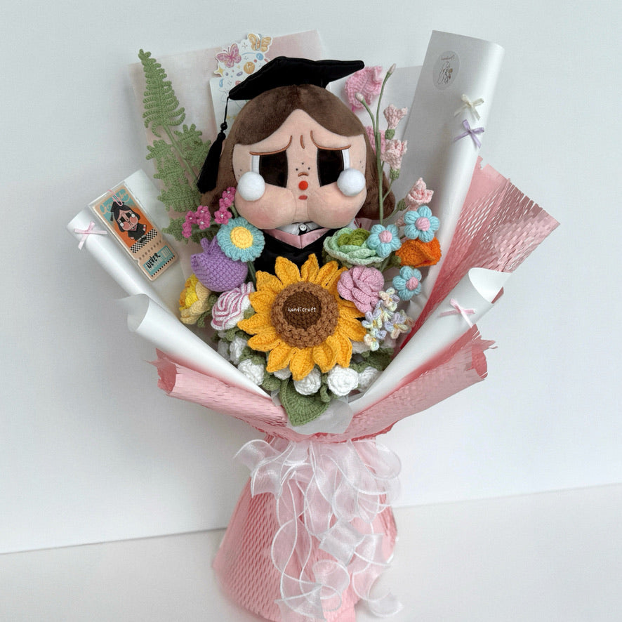 handicroft singapore handmade crochet crybaby graduation flower bouquet crybaby's happy tears pastel theme