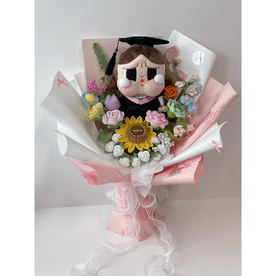 handicroft singapore handmade crochet crybaby graduation flower bouquet crybaby's happy tears pastel theme