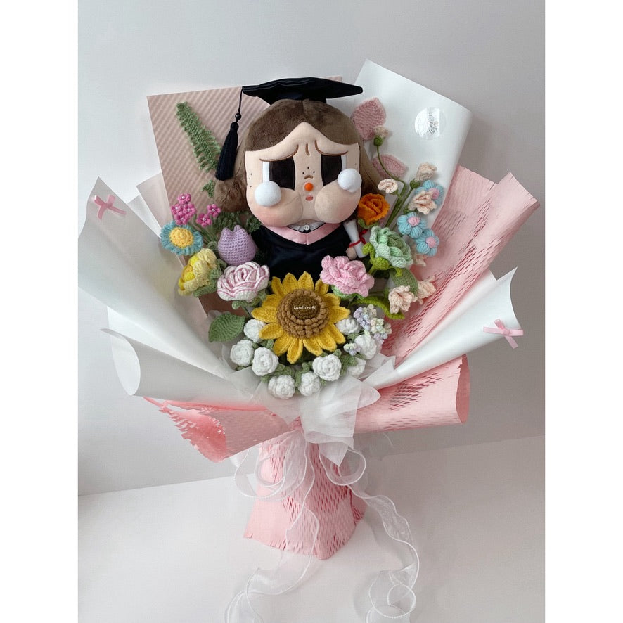 handicroft singapore handmade crochet crybaby graduation flower bouquet crybaby's happy tears pastel theme