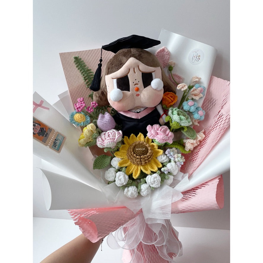 handicroft singapore handmade crochet crybaby graduation flower bouquet crybaby's happy tears pastel theme