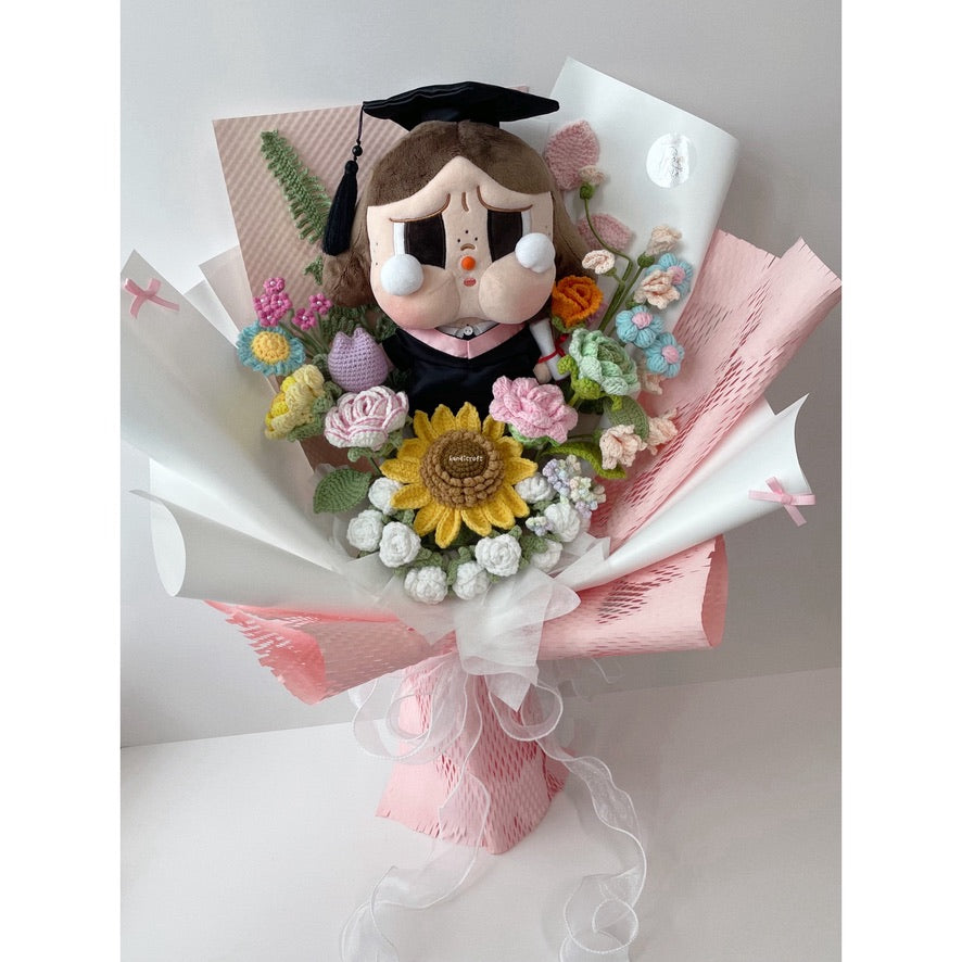 handicroft singapore handmade crochet crybaby graduation flower bouquet crybaby's happy tears pastel theme