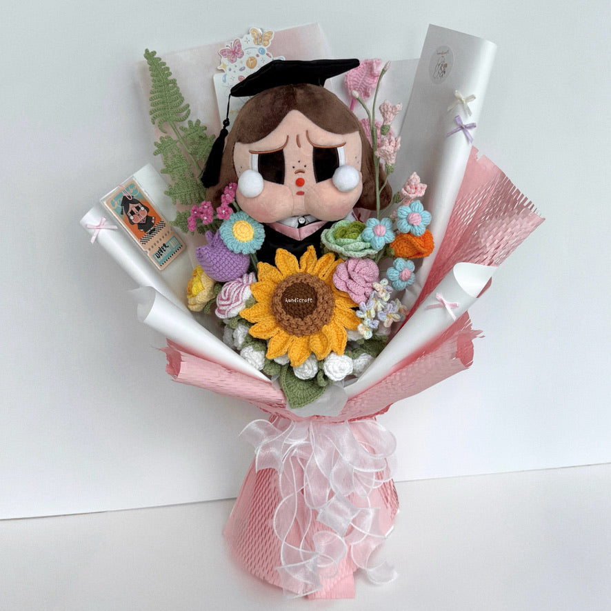 handicroft singapore handmade crochet crybaby graduation flower bouquet crybaby's happy tears pastel theme