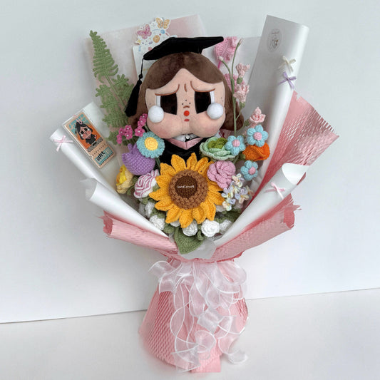 handicroft singapore handmade crochet crybaby graduation flower bouquet crybaby's happy tears pastel theme