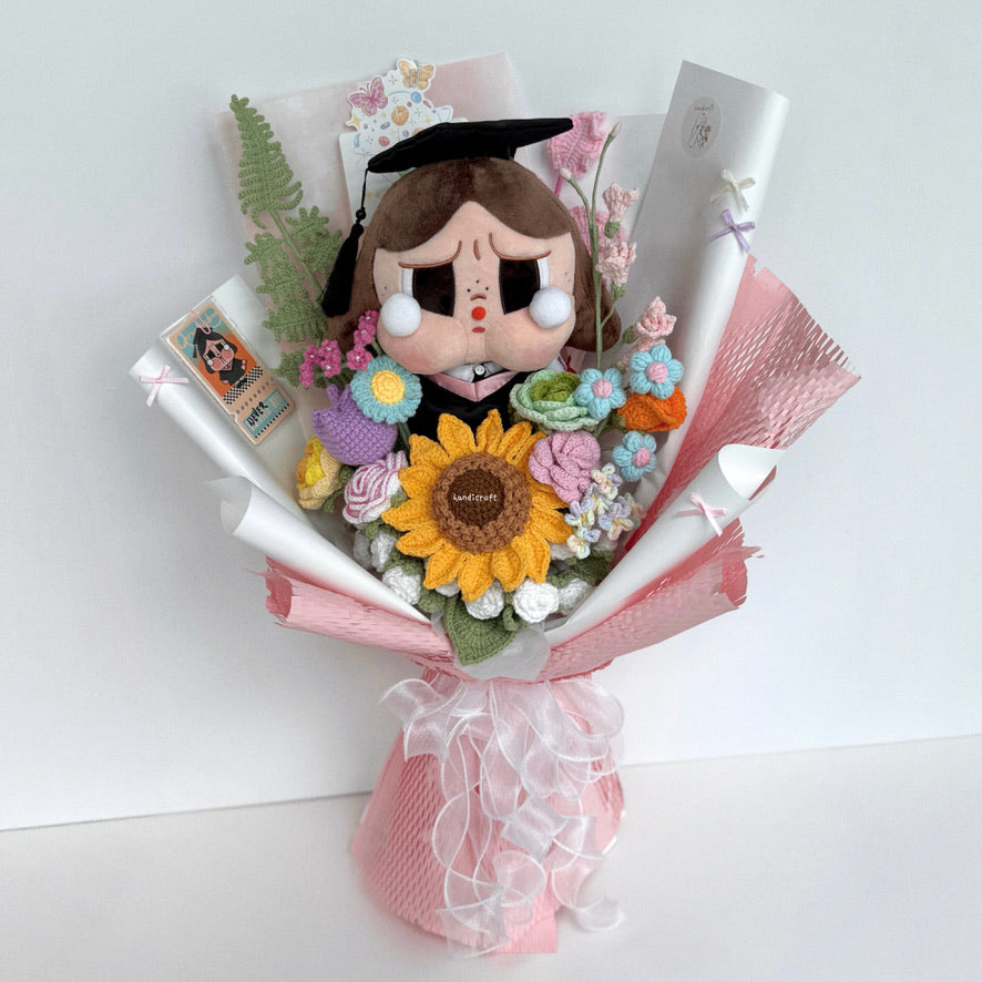 handicroft singapore handmade crochet crybaby graduation flower bouquet crybaby's happy tears pastel theme