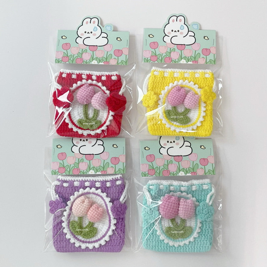 handicroft singapore handmade crochet drawstring pouch accessory tulip flower 4 colours