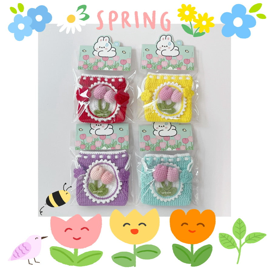 handicroft singapore handmade crochet drawstring pouch accessory tulip flower 4 colours