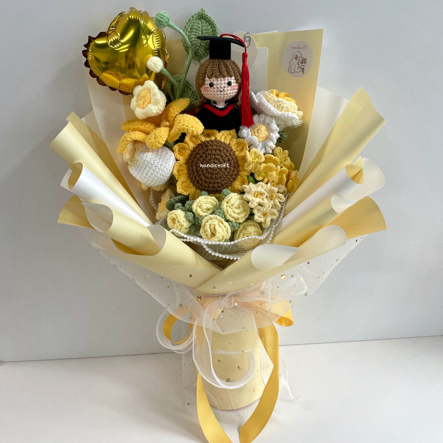 handicroft singapore handmade crochet everlasting graduation flower bouquet cherished memories 6 colours yellow