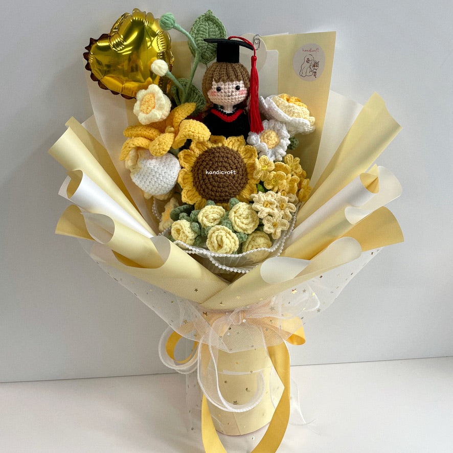 handicroft singapore handmade crochet everlasting graduation flower bouquet cherished memories 6 colours yellow