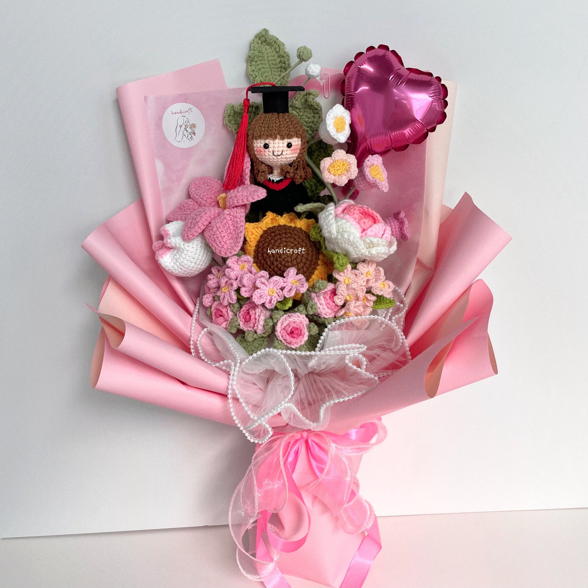handicroft singapore handmade crochet everlasting graduation flower bouquet cherished memories in 6 colours big pink