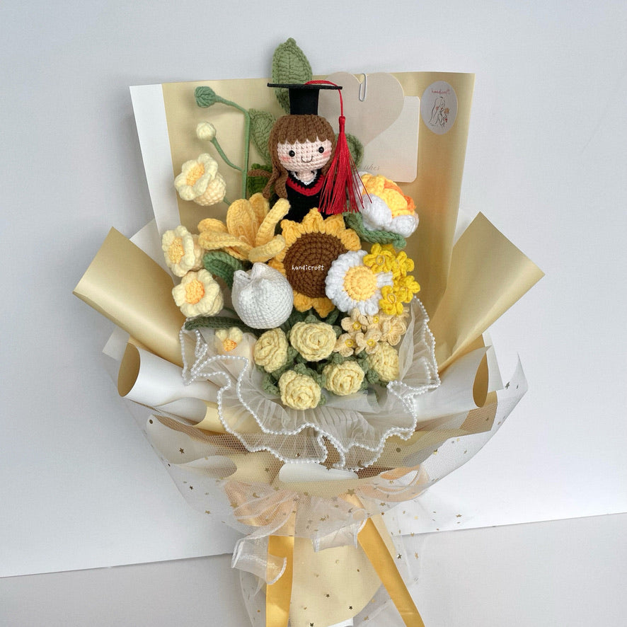 handicroft singapore handmade crochet everlasting graduation flower bouquet cherished memories in 6 colours big yellow