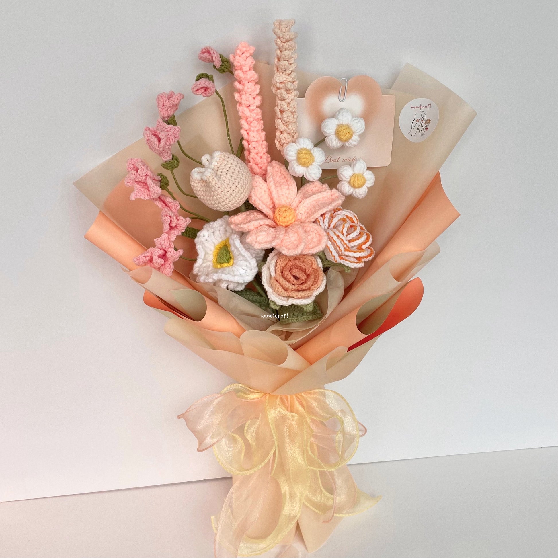 handicroft singapore handmade crochet flower bouquet happiness in full bloom in 6 colours peach