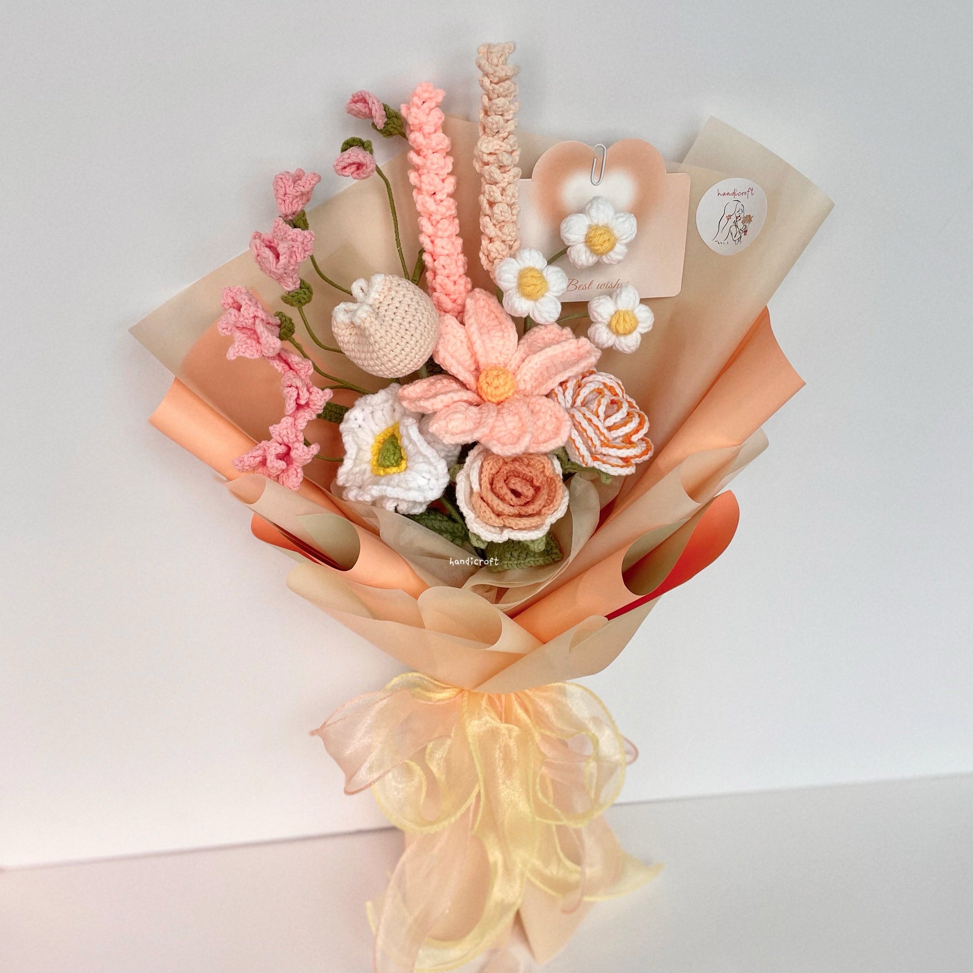 handicroft singapore handmade crochet flower bouquet happiness in full bloom in 6 colours peach