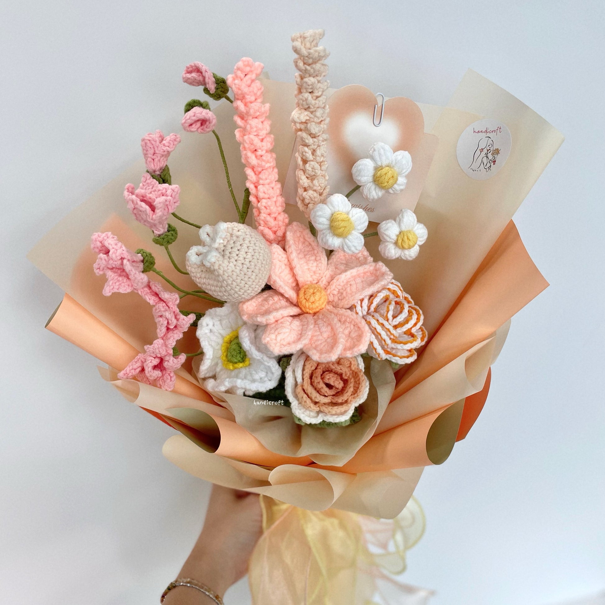 handicroft singapore handmade crochet flower bouquet happiness in full bloom in 6 colours peach