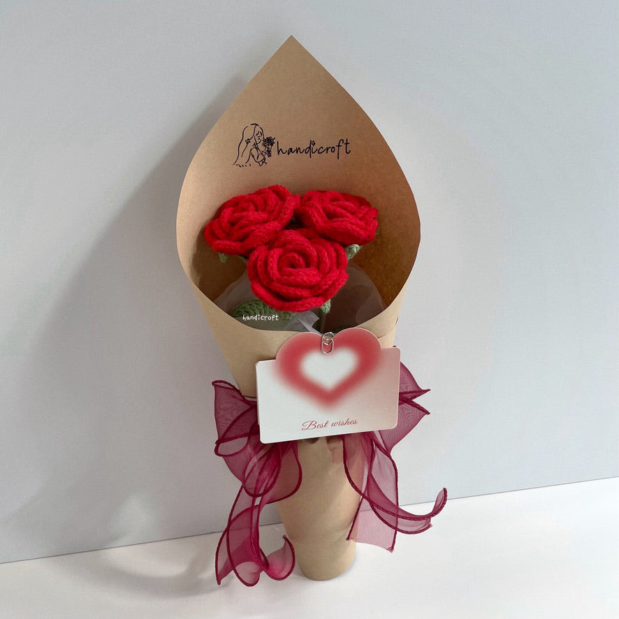 handicroft singapore handmade crochet flower bouquet nature in bloom red roses 3 stalks