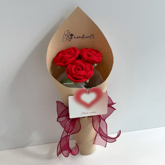 handicroft singapore handmade crochet flower bouquet nature in bloom red roses 3 stalks