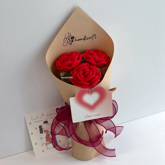 handicroft singapore handmade crochet flower bouquet nature in bloom red roses 3 stalks
