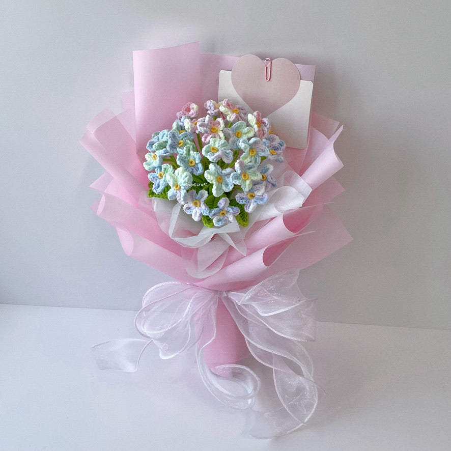 handicroft singapore handmade crochet flower bouquet ombre forget-me-not fond memories