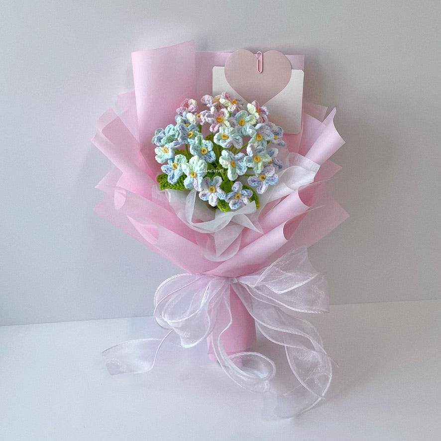 handicroft singapore handmade crochet flower bouquet ombre forget-me-not fond memories