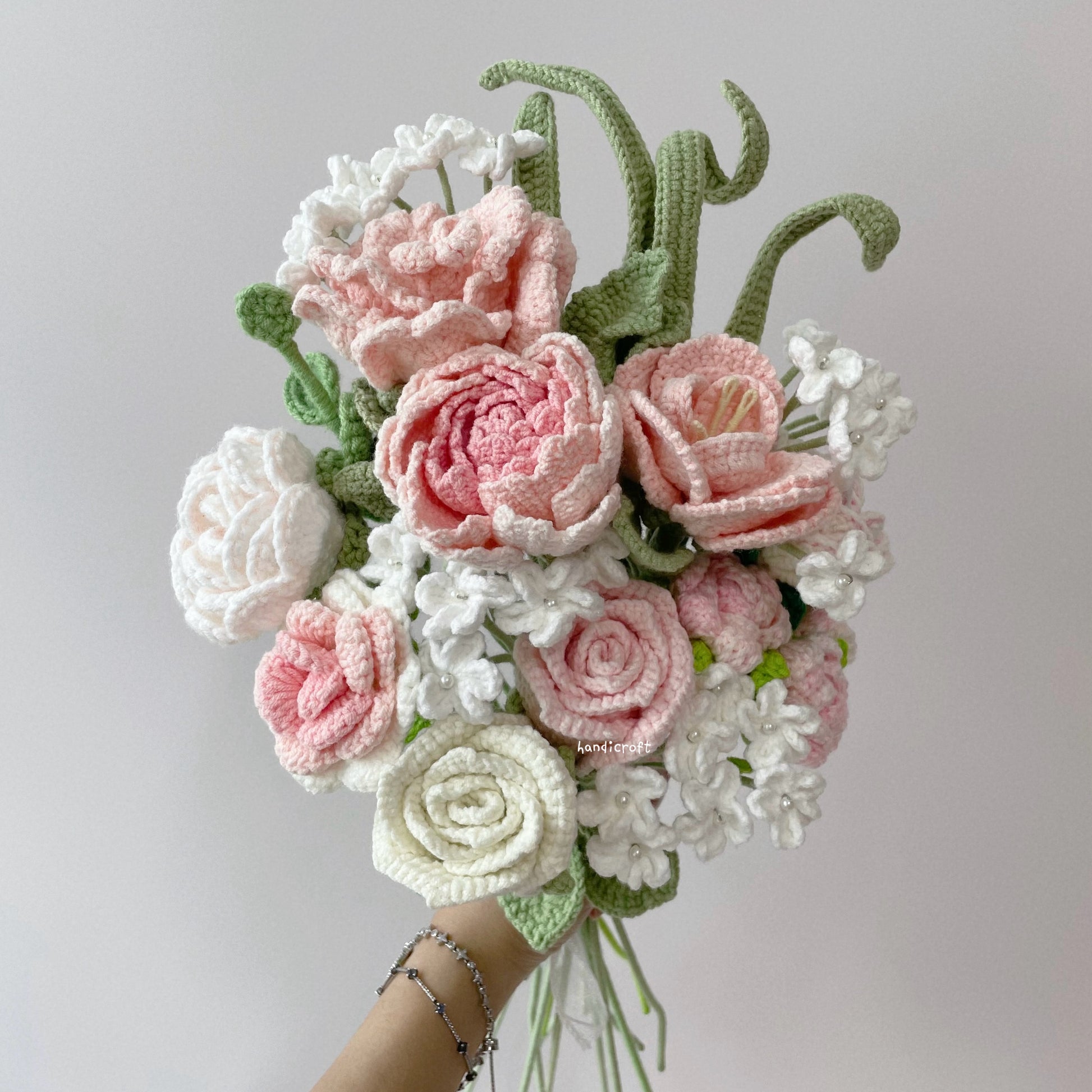 handicroft singapore handmade crochet flower bouquet one & only light pink colour theme