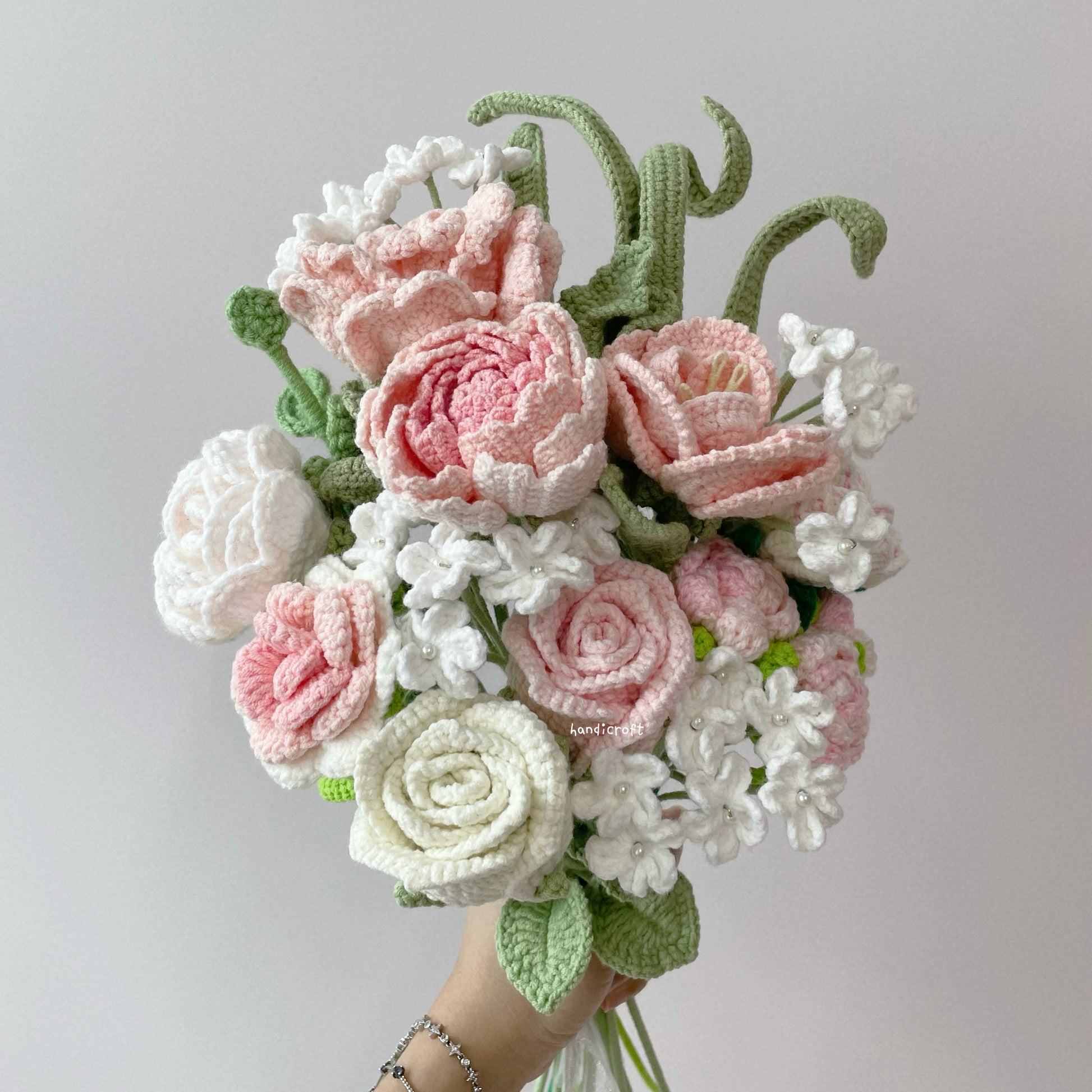 handicroft singapore handmade crochet flower bouquet one & only light pink colour theme