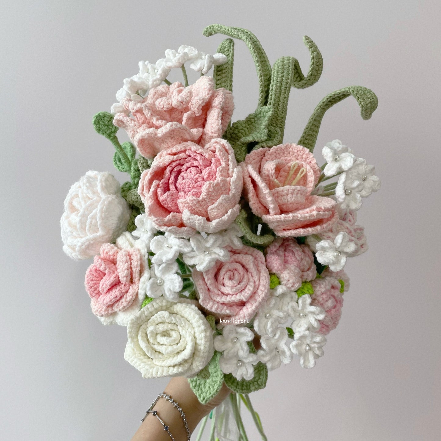 handicroft singapore handmade crochet flower bouquet one & only light pink colour theme