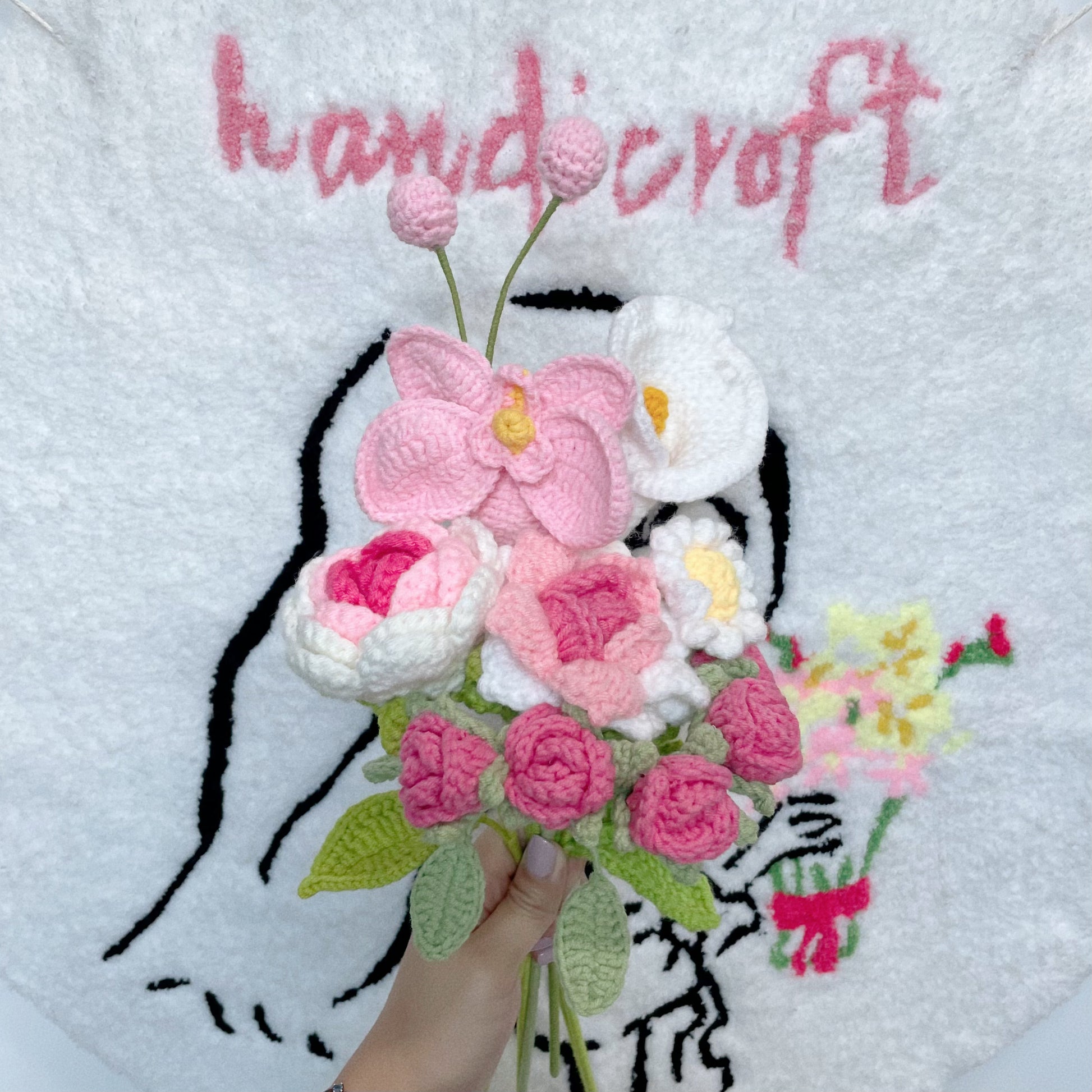 handicroft singapore handmade crochet flower bouquet pink and white theme soft blush